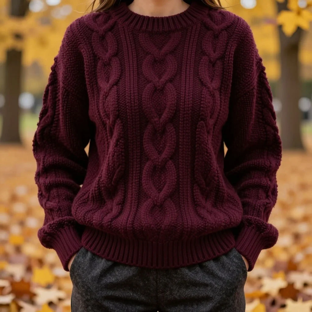 Пример того как может выглядеть эта пряжа в виде стильного свитера.